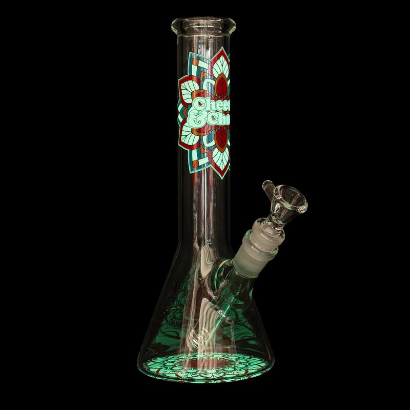 Cheech & Chong Glass 10" Glow-In-The-Dark Mandala Beaker Bong