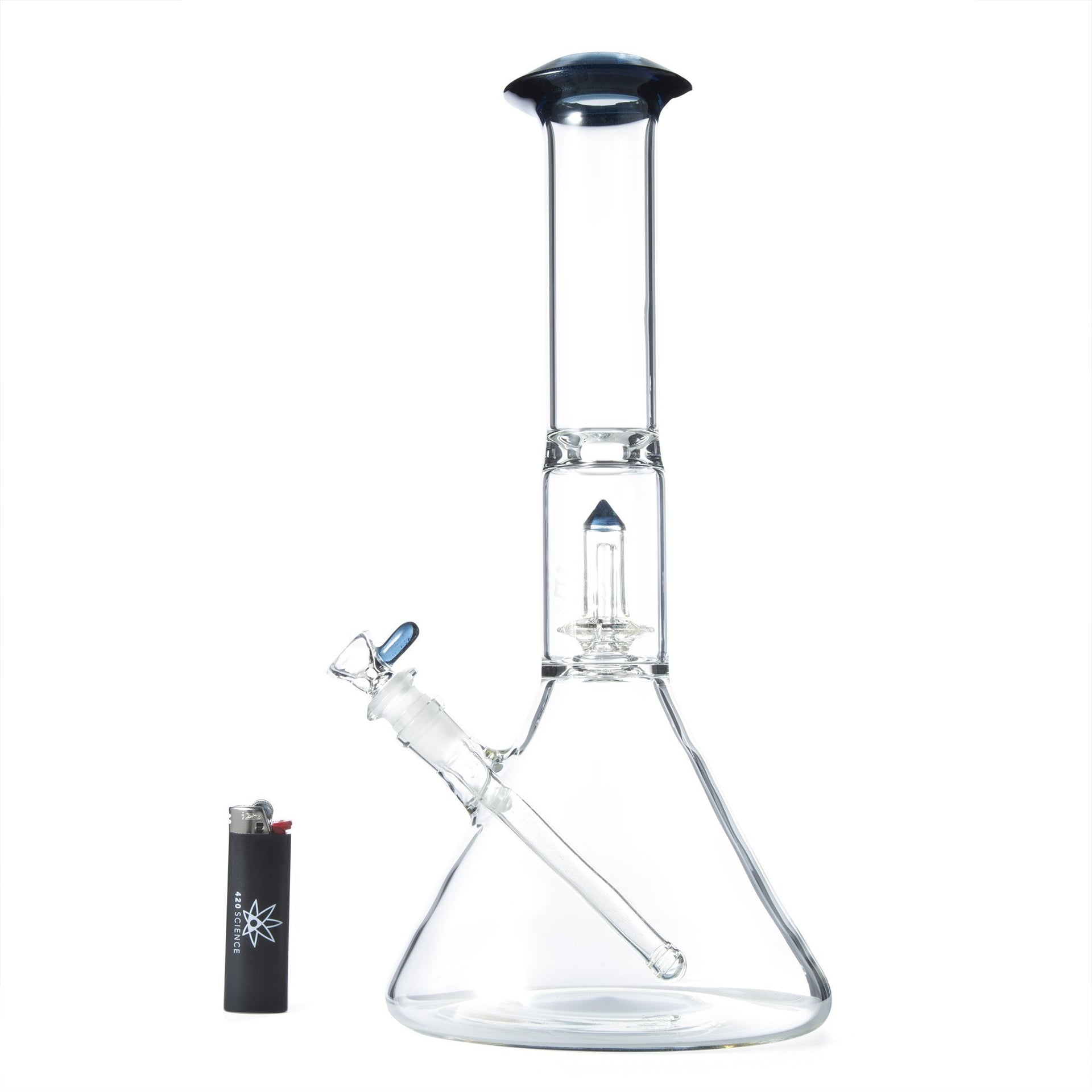 Geo's Glass 14in Crystal Circ Beaker Bong - Atomic Stardust + Blu-V UV Reactive - 420 Science - The most trusted online smoke shop.
