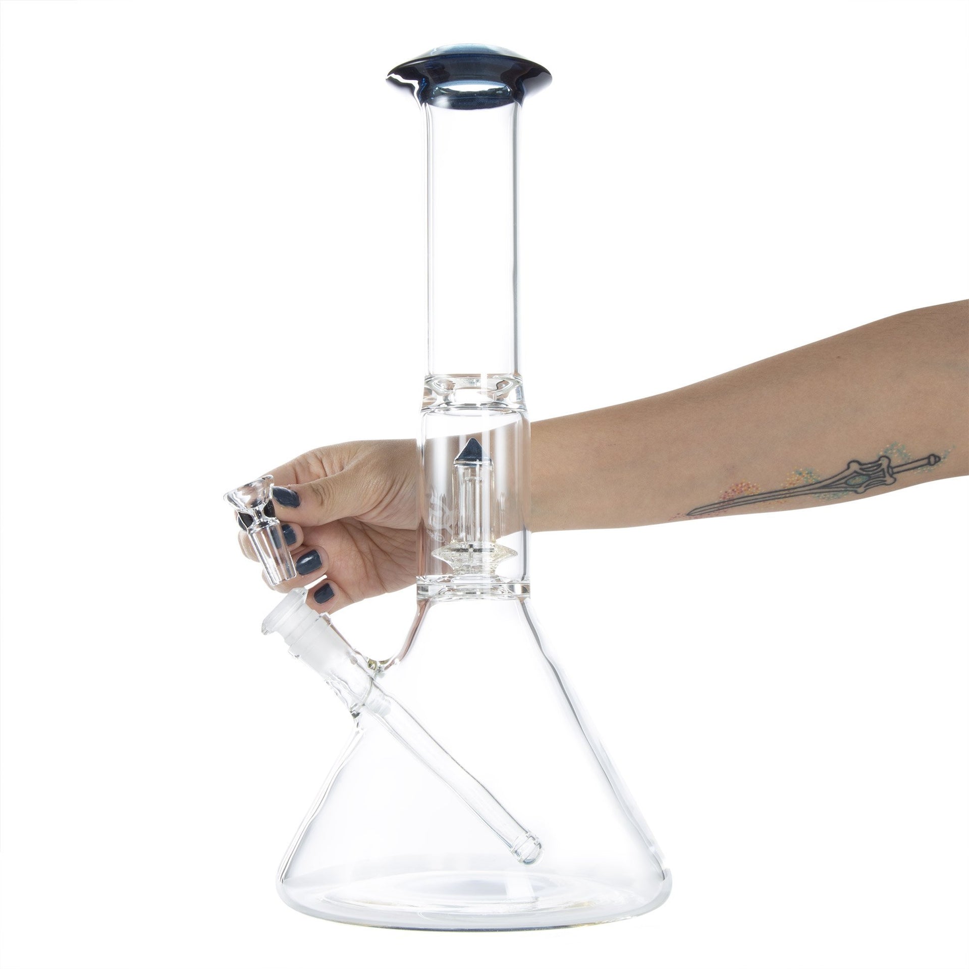 Geo's Glass 14in Crystal Circ Beaker Bong - Atomic Stardust + Blu-V UV Reactive - 420 Science - The most trusted online smoke shop.