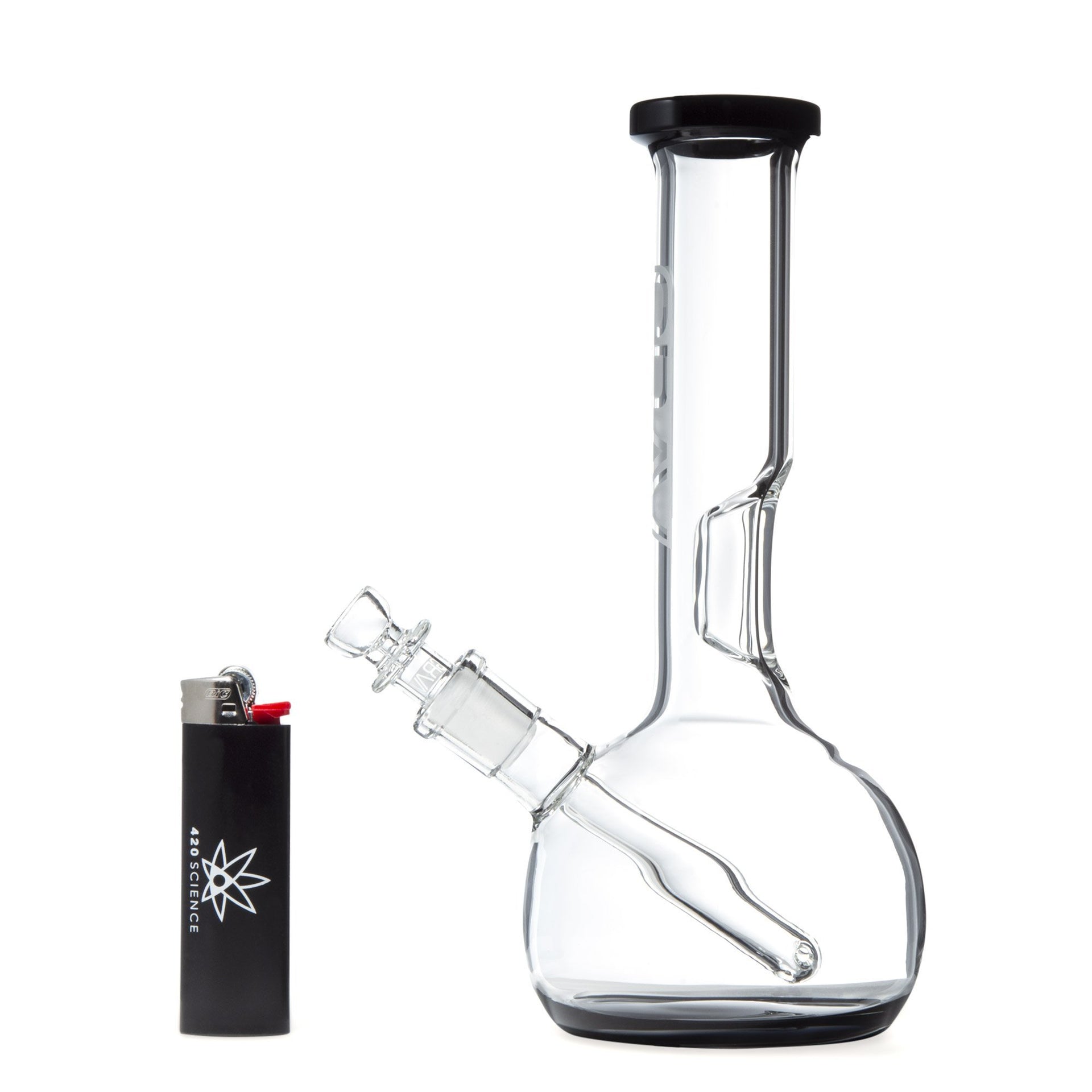 GRAV 8in Round Bottom Water Pipe w/ Fixed Downstem - Black - 420 Science - The most trusted online smoke shop.
