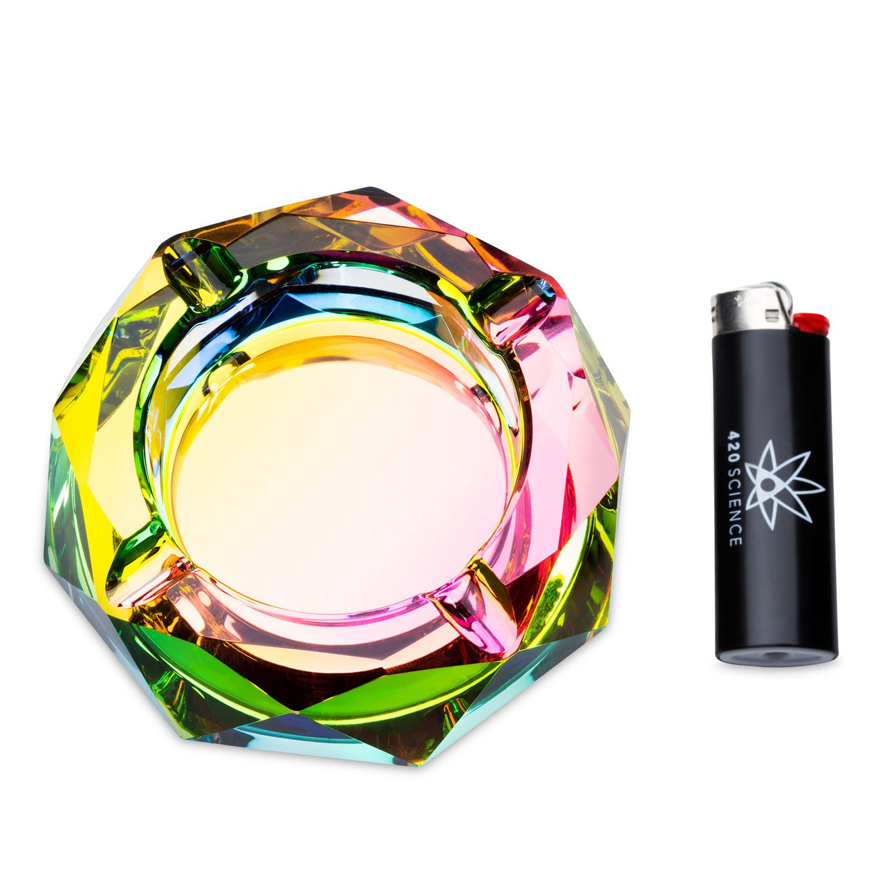 Rainbow Crystal Faceted Ashtray - Large