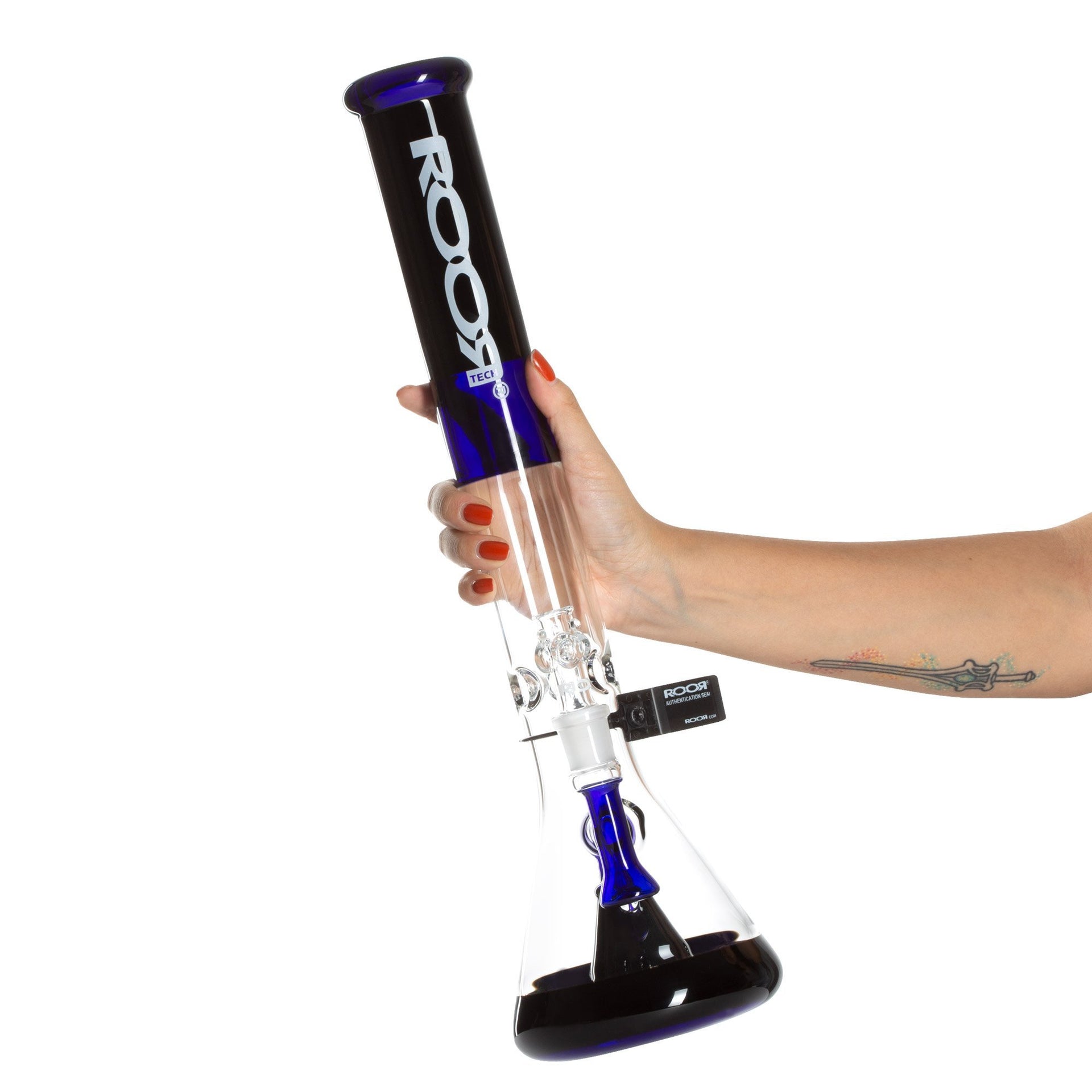 ROOR Tech 18in Fixed Shower Head Beaker 50x5mm - Blue Black - 420 Science - The most trusted online smoke shop.